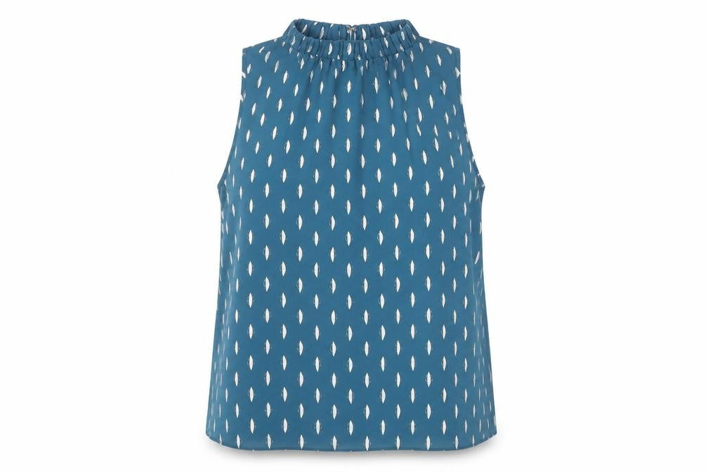 Principles Petite Blue Geometric Blouse, Size 14, Sleeveless