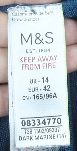 Marks and Spencer Women's Blue Crew Neck Jumper, UK 14