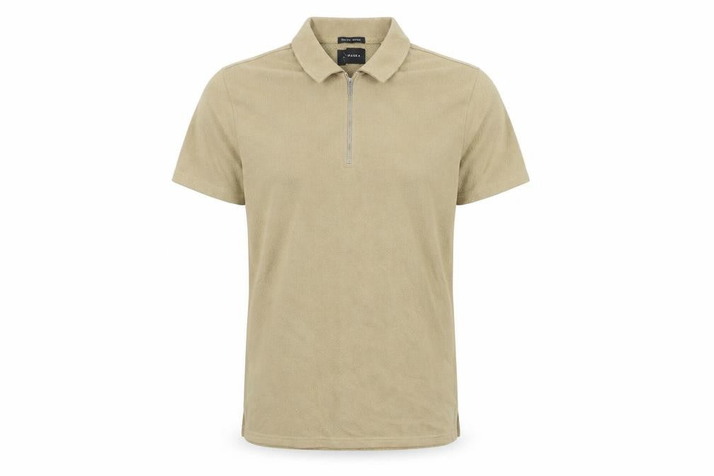 John Parca Men's Beige Polo, Medium, Regular Fit, 1/4 Zip