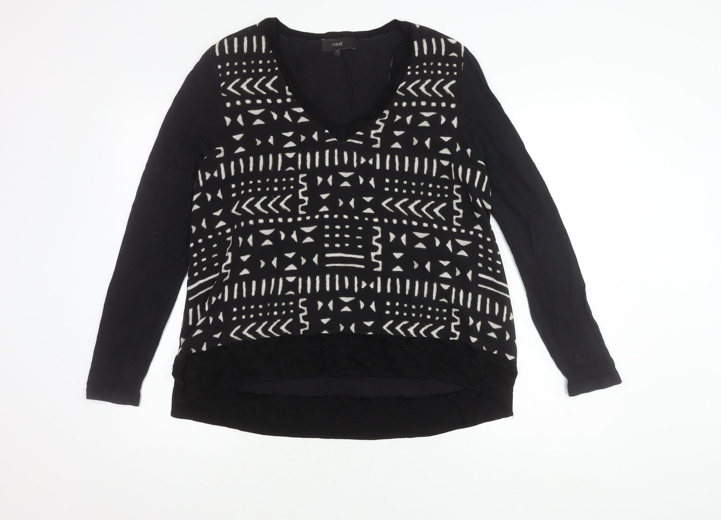 Next Women's Black Geometric V-Neck Top Size 12
