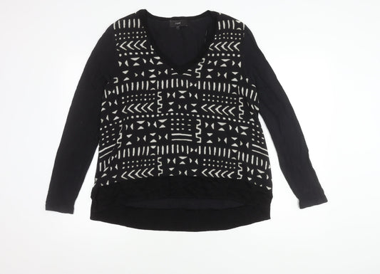 Next Women's Black Geometric V-Neck Top Size 12