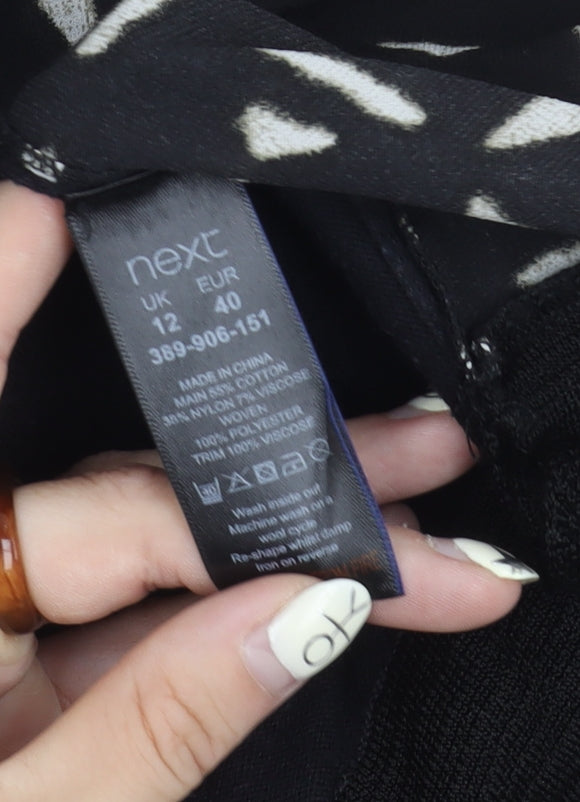 Next Women's Black Geometric V-Neck Top Size 12