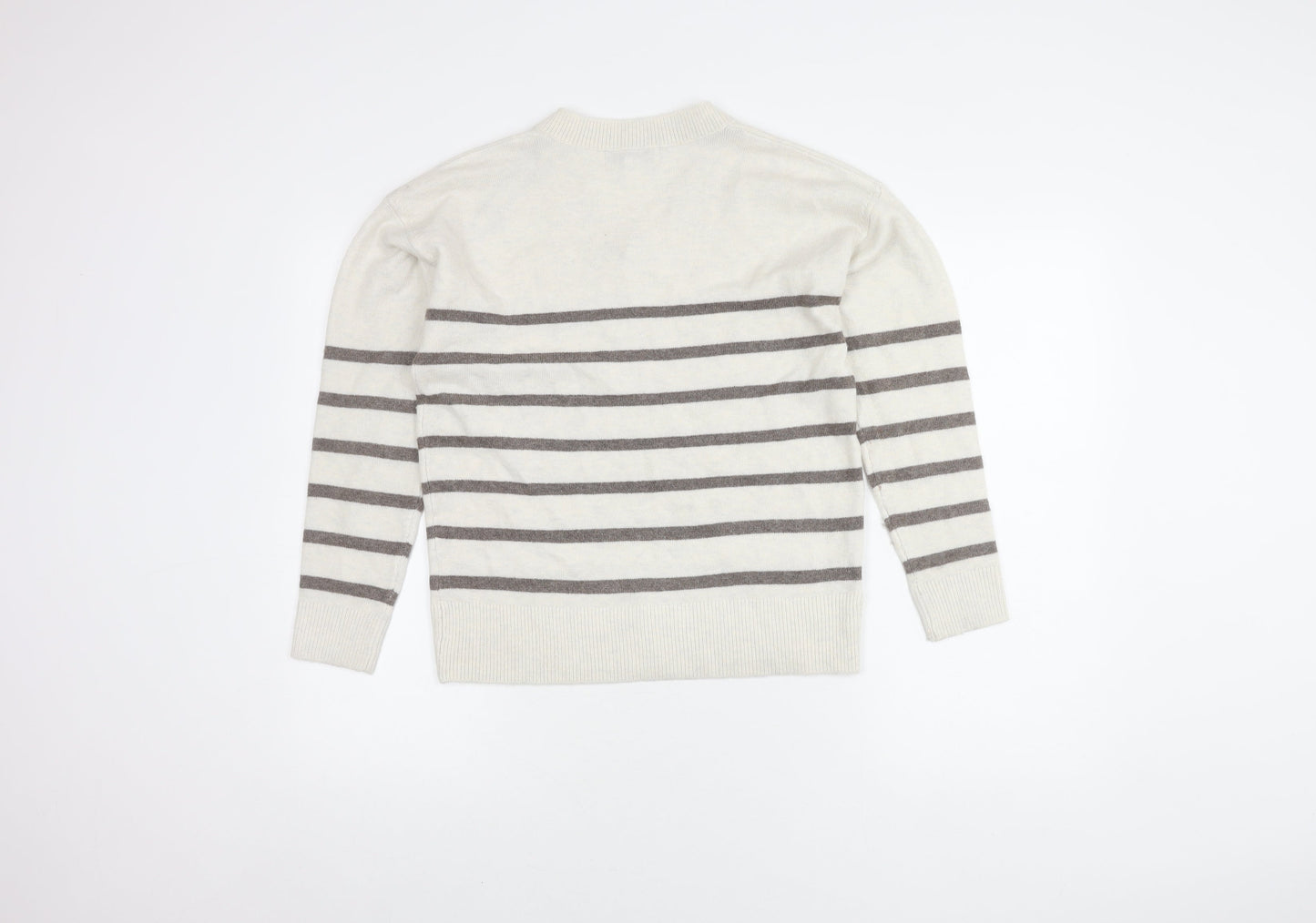 Marks and Spencer Women’s White Striped V-Neck Pullover Jumper