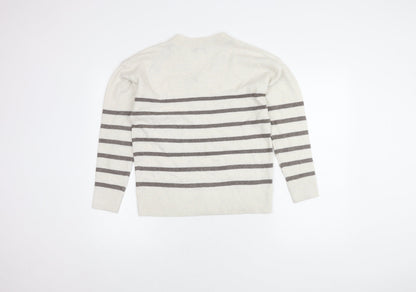 Marks & Spencer Women’s White Striped V-Neck Pullover Jumper