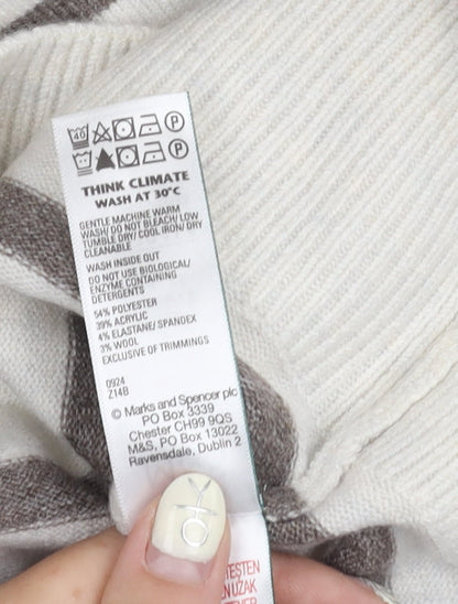 Marks & Spencer Women’s White Striped V-Neck Pullover Jumper