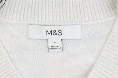 Marks & Spencer Women’s White Striped V-Neck Pullover Jumper