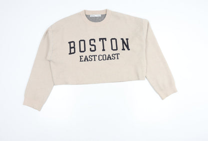 Bershka Women's Beige Pullover Jumper Size 12