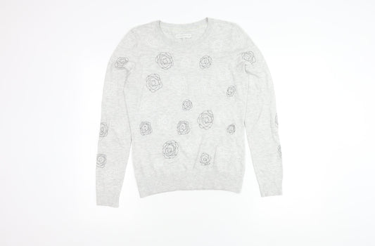RJR.John Rocha Women's Grey Floral Pullover Jumper Size 8