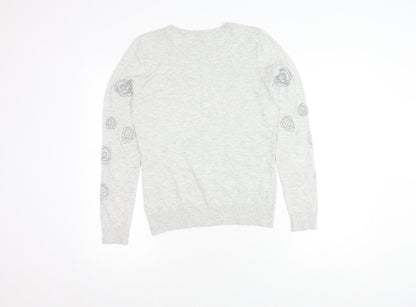 RJR.John Rocha Women's Grey Floral Pullover Jumper Size 8