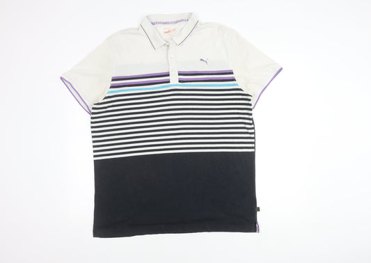 Puma Men's Striped Polo Shirt XL, Black & White