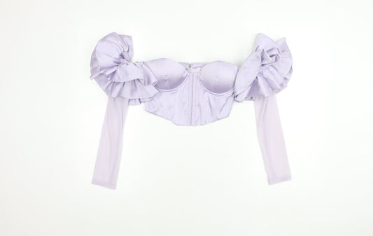 Oh Polly Women's Purple Cropped Puff Sleeve Top