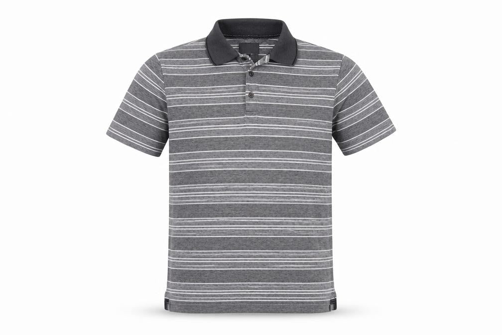 Marks & Spencer Men's Grey Striped Polo, Size M, Regular Fit