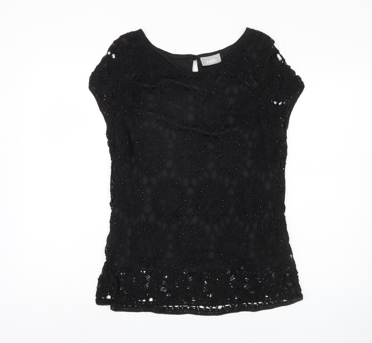 Wallis Black Women's Crochet Blouse - L, Casual Short Sleeve