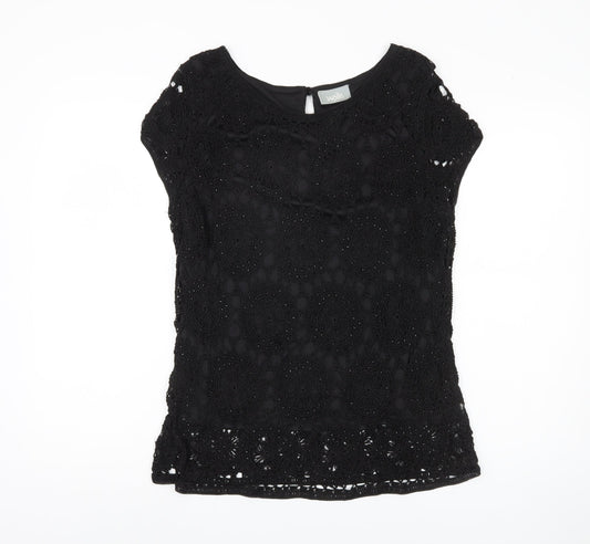 Wallis Black Women's Crochet Blouse - L, Casual Short Sleeve