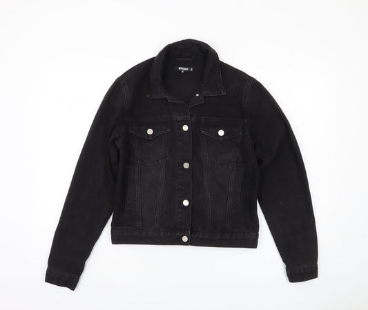Missguided Women's Black Denim Jacket, Size 4, Casual Style