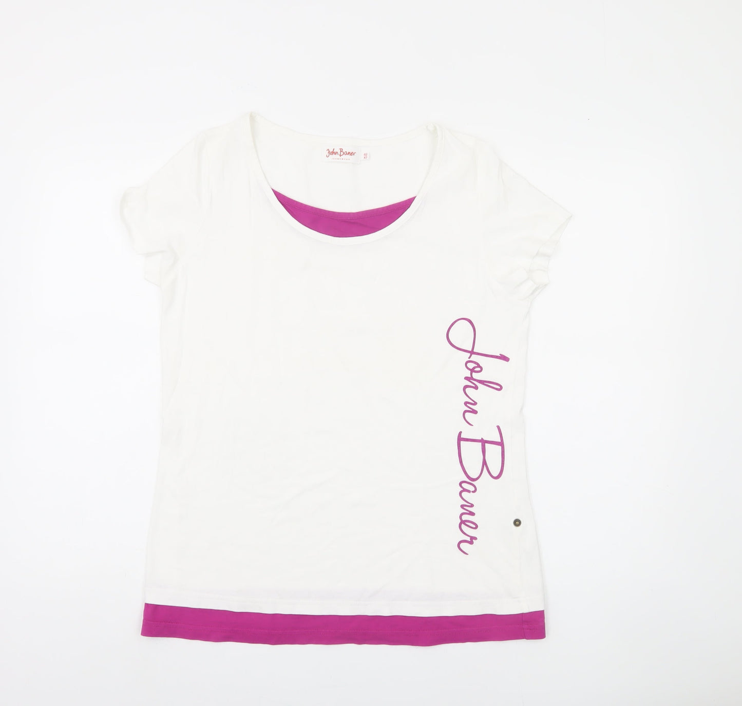 John Baner Women's White T-Shirt - Size 12, Casual Style
