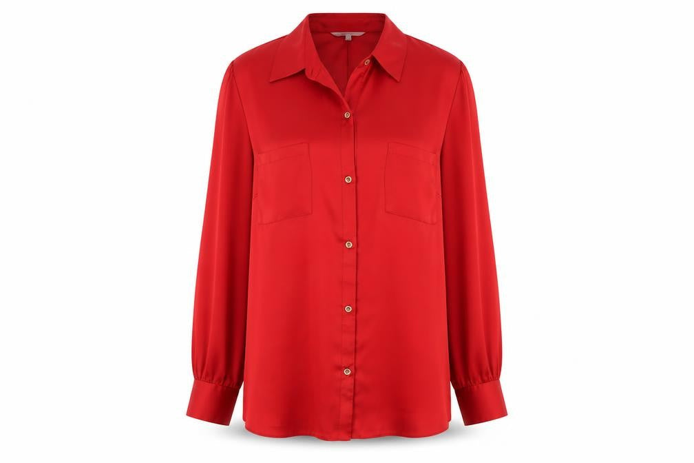 Debenhams Women's Red Shirt, Size 16, Collared, Long Sleeve