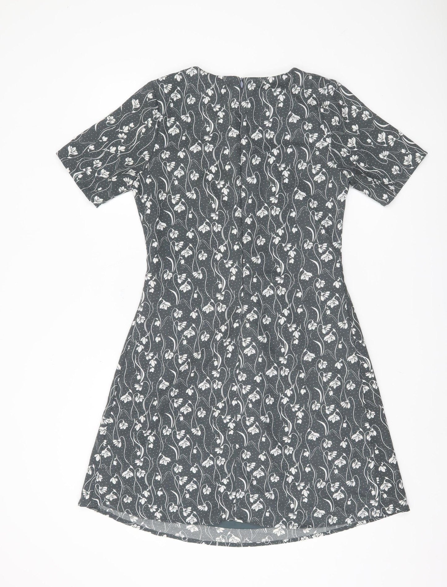 Yumi Women's Grey Floral A-Line Dress, Size 10