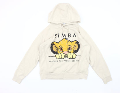 Preloved Primark Women's Beige Pullover Hoodie, S, Cartoon Design - Front
