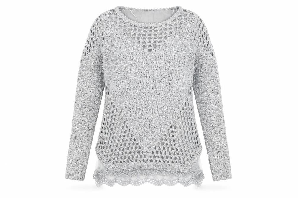 Quiz Women's Grey Sequin Knit Pullover Jumper Size M