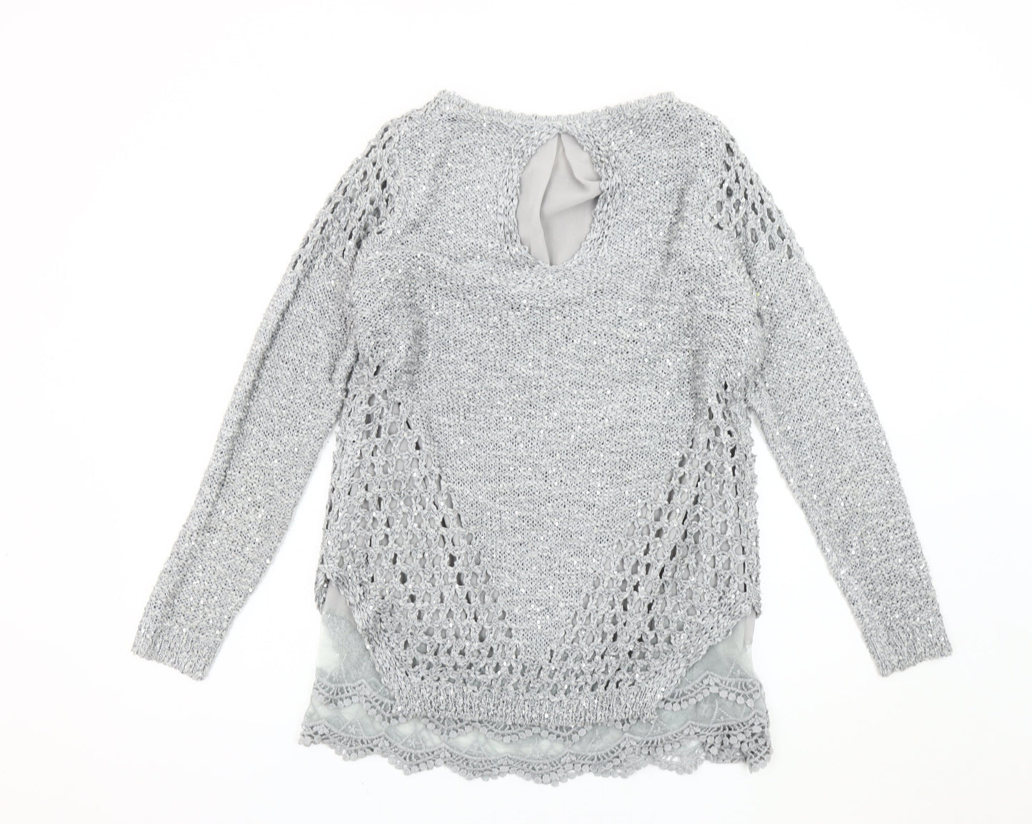 Quiz Women's Grey Sequin Knit Pullover Jumper Size M