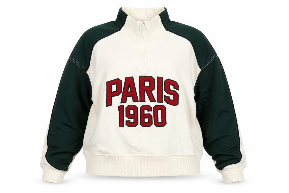 Zara Women's Ivory S Sweatshirt 1/4 Zip High Neck College