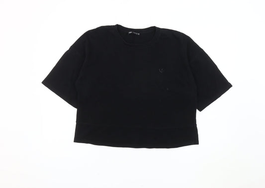 Zara Women's Black Cropped T-Shirt Size 12