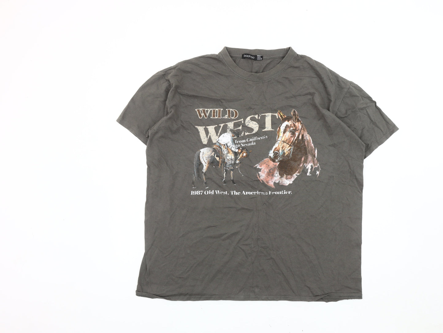 Boohoo Women's Grey T-Shirt Size 18 Western Style