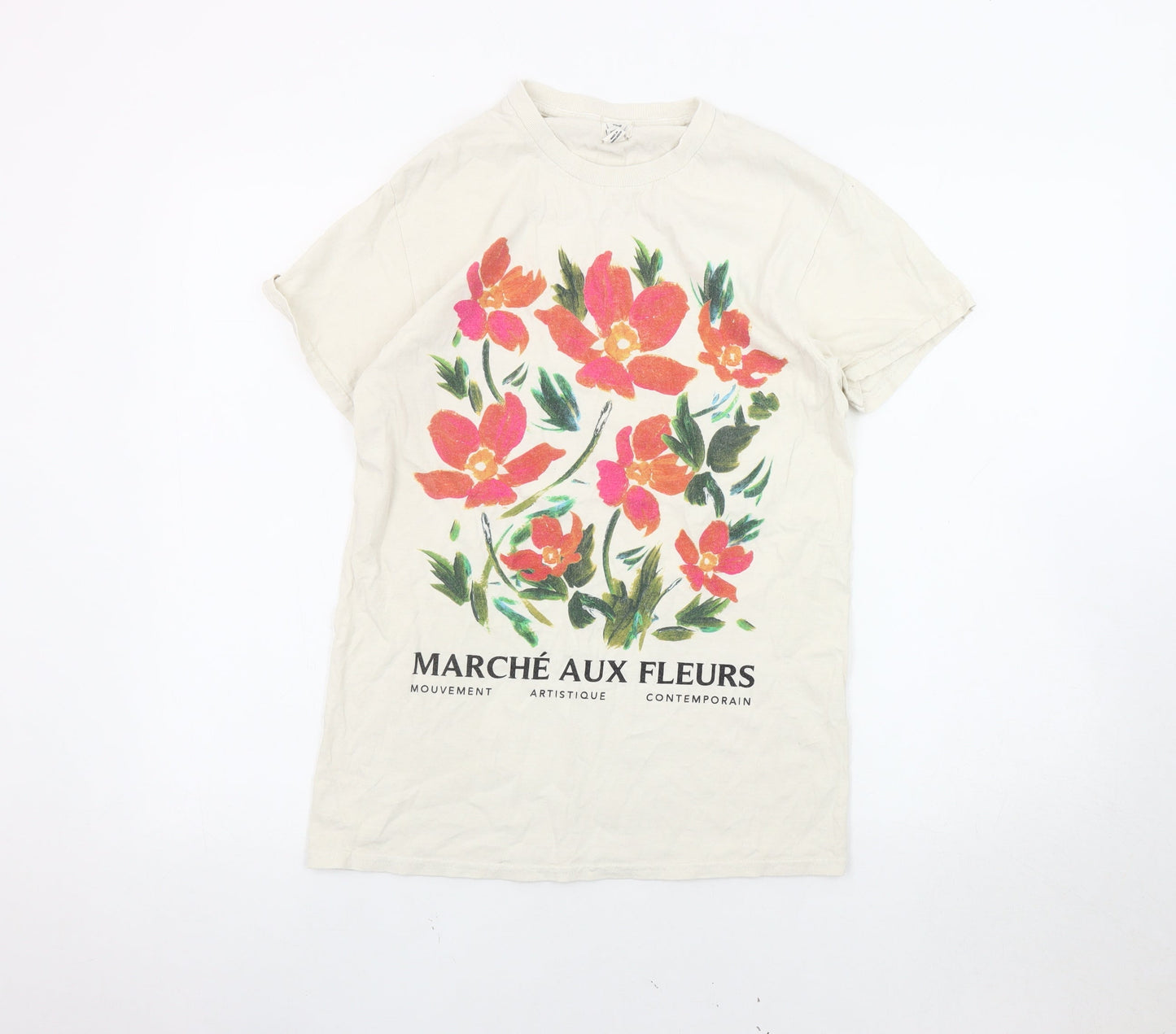 River Island Women's Beige Floral T-Shirt Size 8