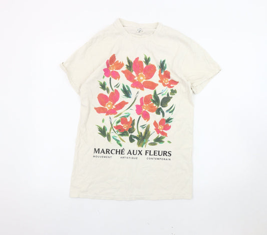 River Island Women's Beige Floral T-Shirt Size 8
