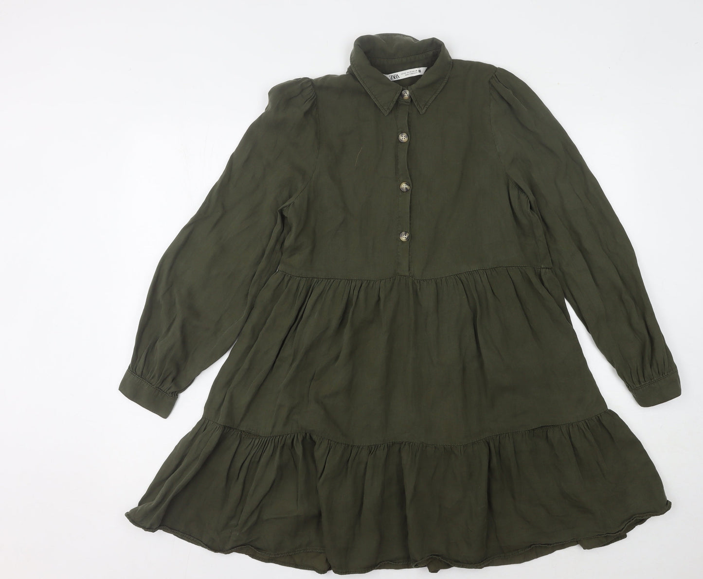 Zara Women's Green XS Shirt Dress with Buttons