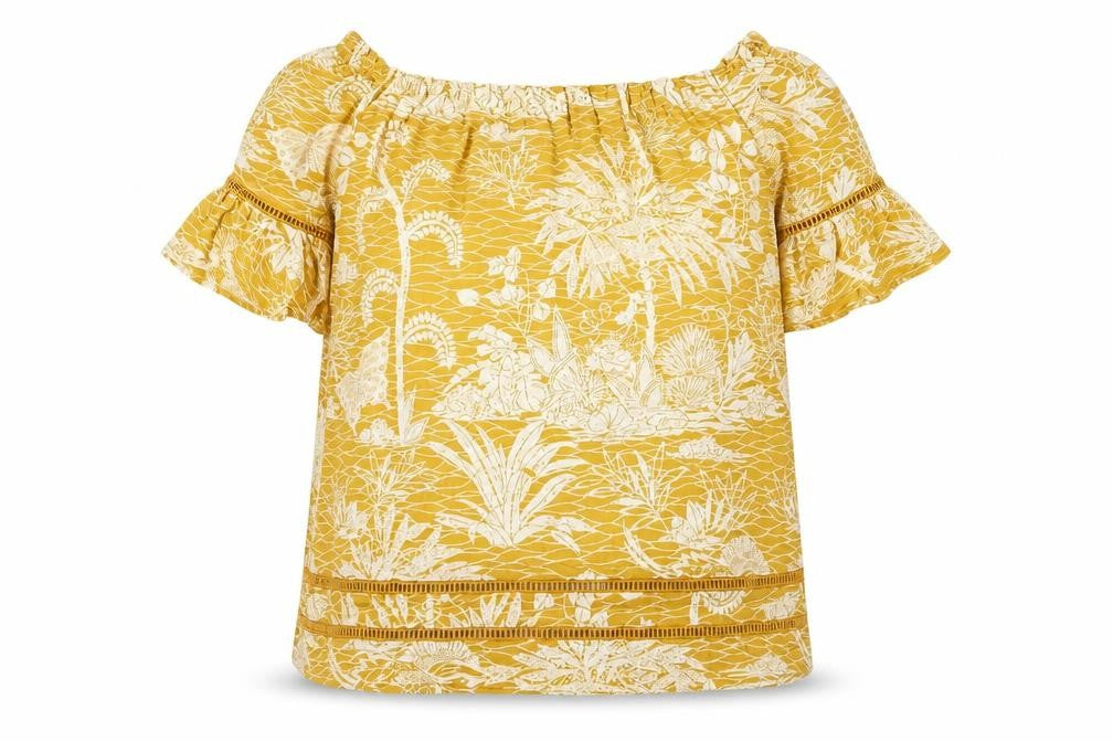 Next Women's Yellow Off Shoulder Floral Top Size 14