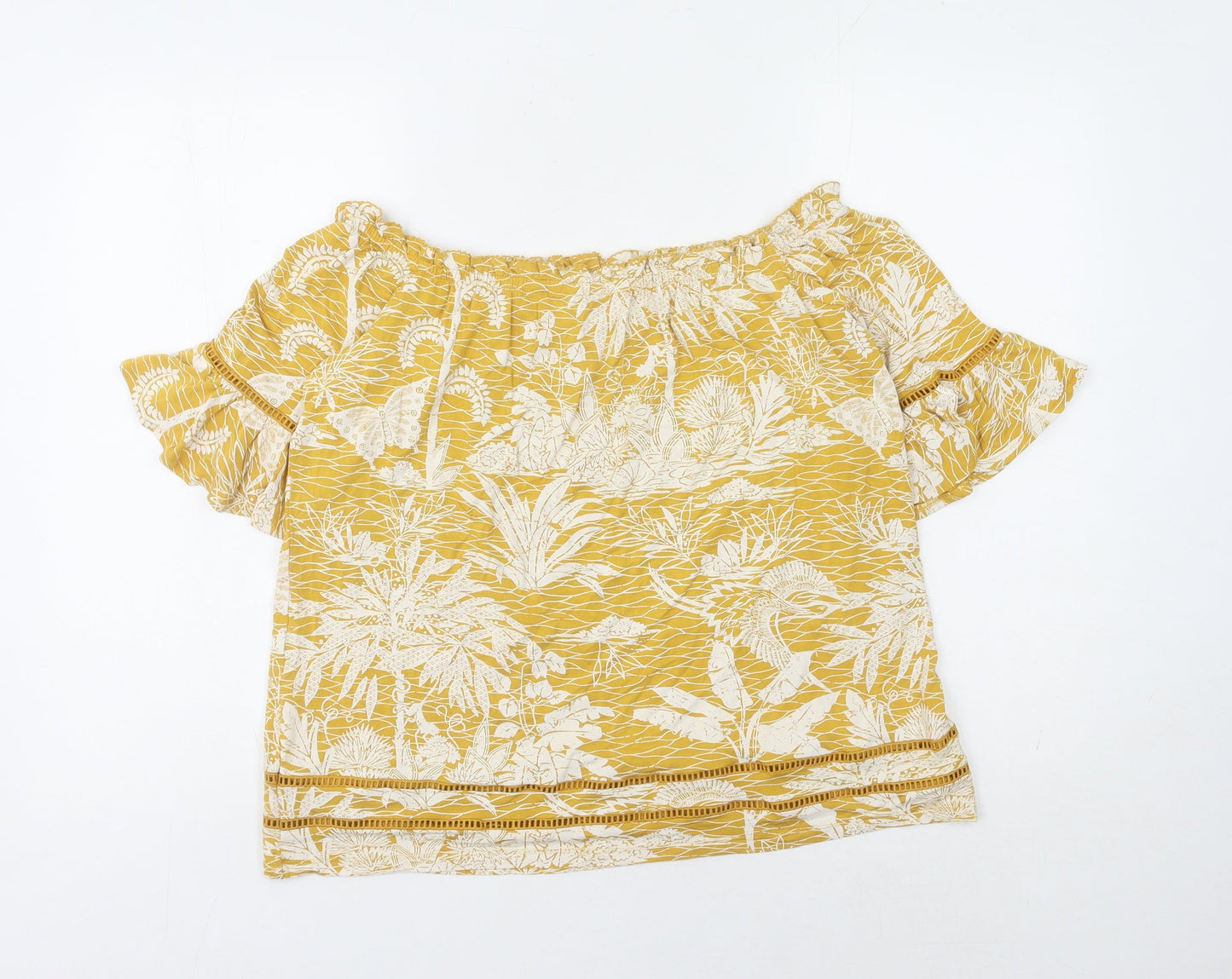 Next Women's Yellow Off Shoulder Floral Top Size 14