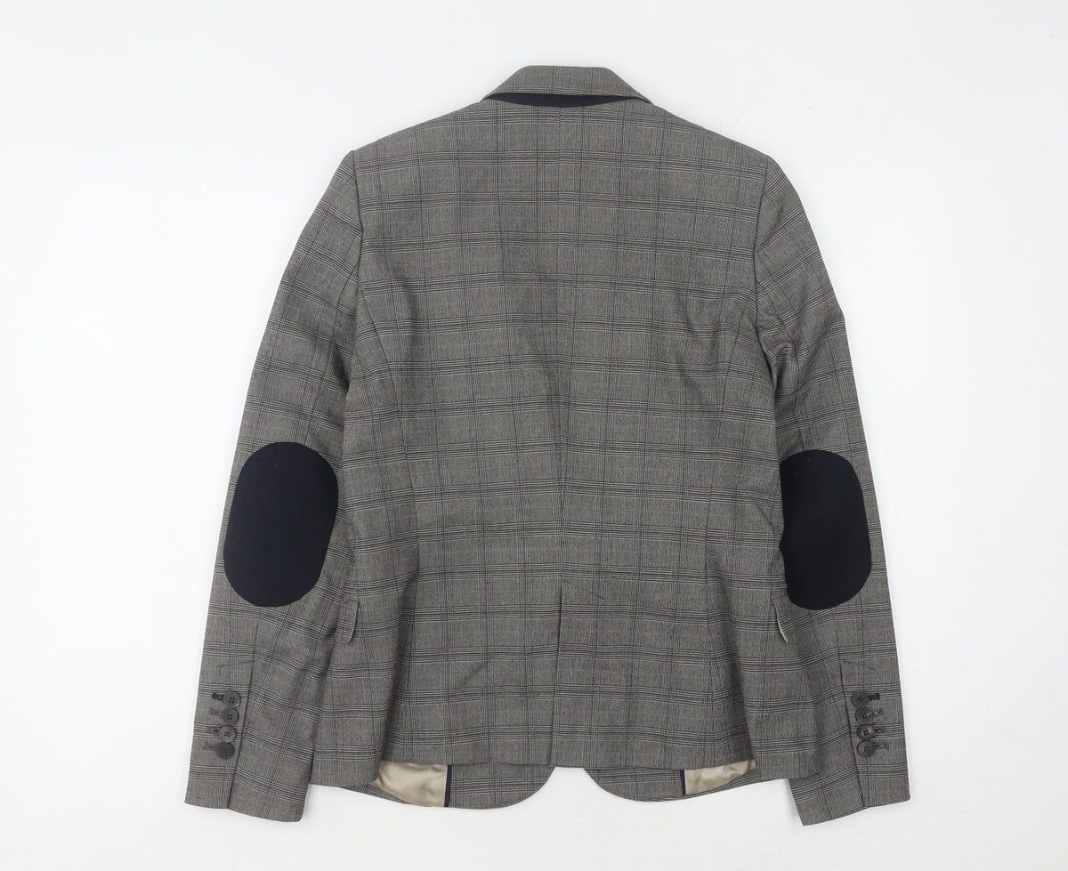 Zara Basic Grey Plaid Blazer Women's M Single-Breasted