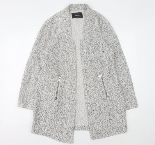 Stradivarius Womens Grey Open Front Cardigan Size 12 Zip Accents