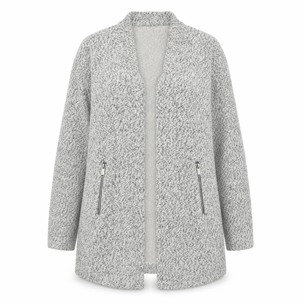 Stradivarius Womens Grey Open Front Cardigan Size 12 Zip Accents