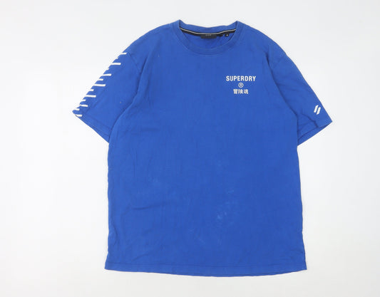 Superdry Men's Blue T-Shirt, M, Crew Neck, Logo Detail
