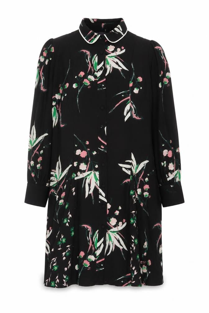 Marks & Spencer Women's Black Floral Collared Dress Size 10