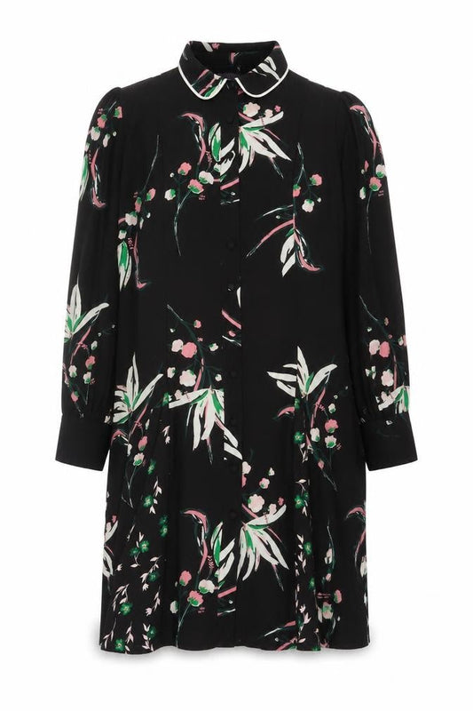 Marks & Spencer Women's Black Floral Collared Dress Size 10