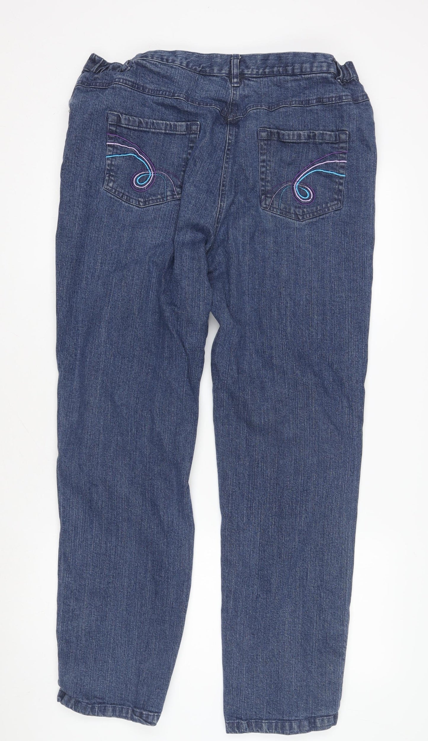 Women's Blue Regular Fit Straight Jeans, Size L
