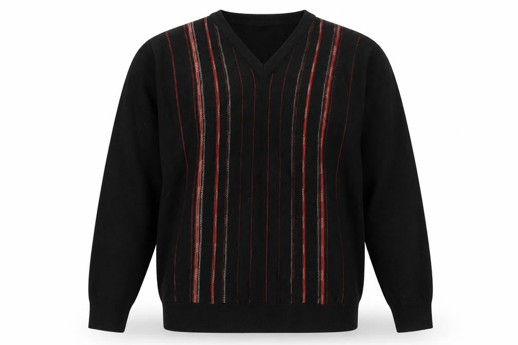 Felici Men's Black Striped Pullover Jumper L