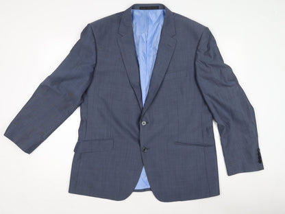 Alfred Brown Men's Blue Wool Blazer, Formal Jacket
