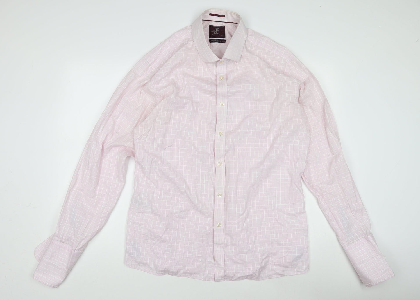 Marks and Spencer Men's Pink Check Dress Shirt 16