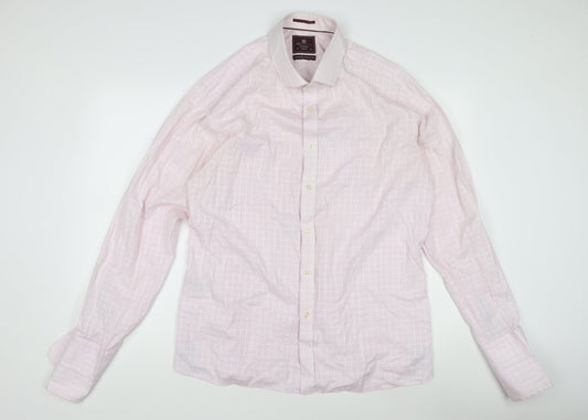 Marks and Spencer Men's Pink Check Dress Shirt 16