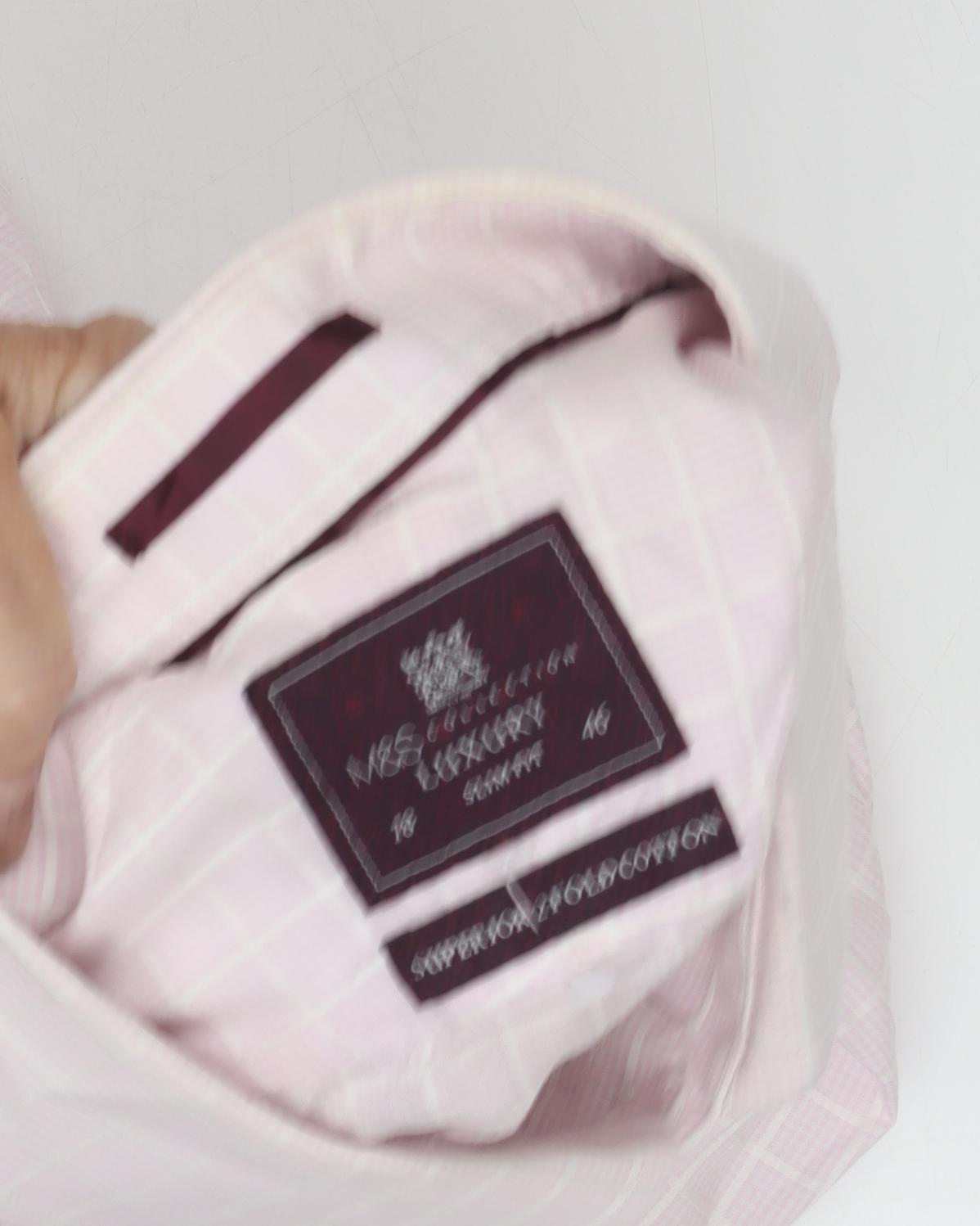 Marks and Spencer Men's Pink Check Dress Shirt 16
