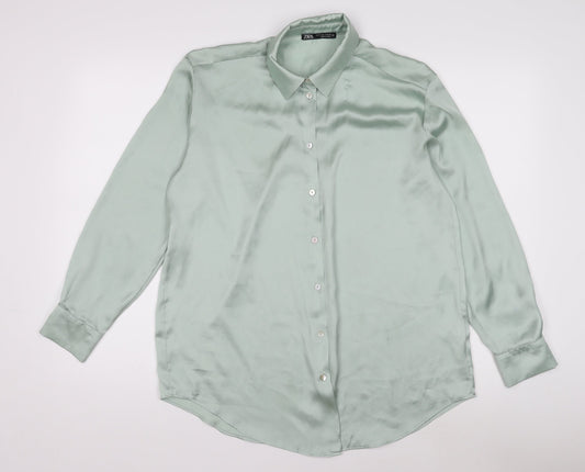 Zara Womens Green Button-Up Shirt Size 8