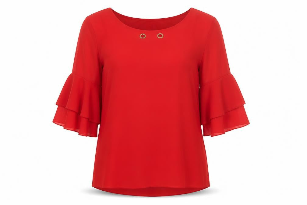 QUIZ Women's Red Flared Sleeve Top