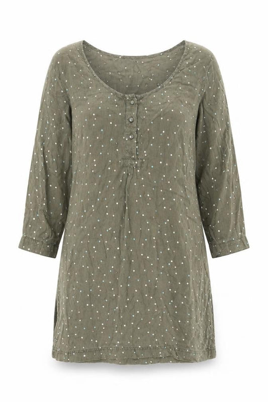 White Stuff Women's Green Polka Dot Linen Dress Size 8