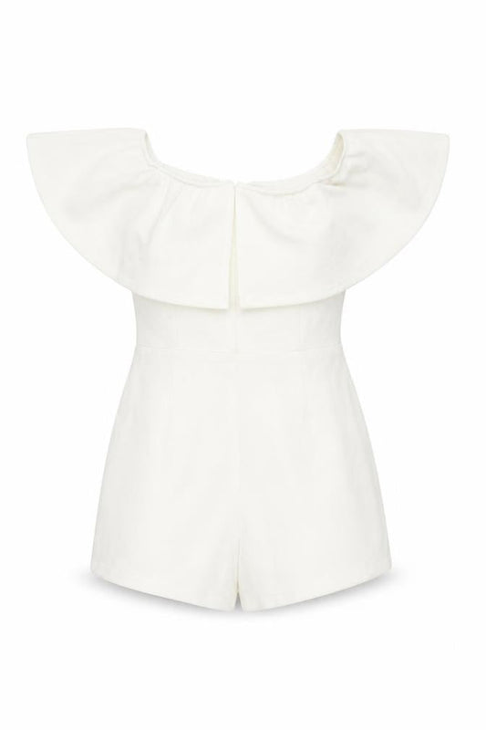 Front view of Rare London White Off Shoulder Playsuit, size 8