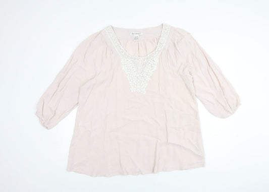 Anne Weyburn Women's Beige Blouse Size 18 with Crochet Accent